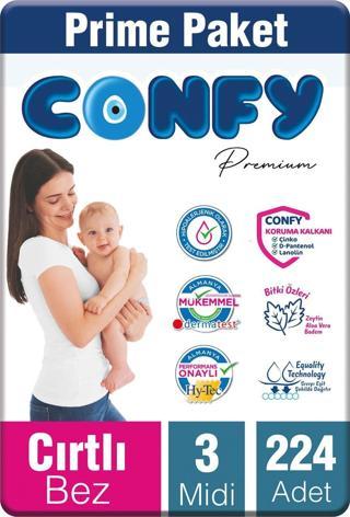 Confy Premium Bebek Bezi 3 Numara Midi 4 - 9 Kg 224 Adet