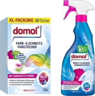 DOMOL Renk Ayırıcı Mendil Çamaşır Makinesi Için 50'li + Leke Çıkarıcı Sprey Yıkama Öncesi Oxi Güç 750ml