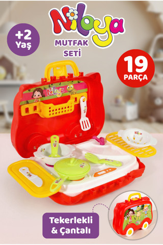 Meleni Toys 19 Parça Niloya Çantalı Mutfak Seti - Tekerlekli Tava Tencere Aşçı Meslek Oyunu Eğitici Oyuncak