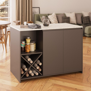 Vino L5130 Mutfak Adası 127cm Mermer Üst Antrasit Alt Şaraplık Oturmalı Depolamalı Çok Amaçlı Masa