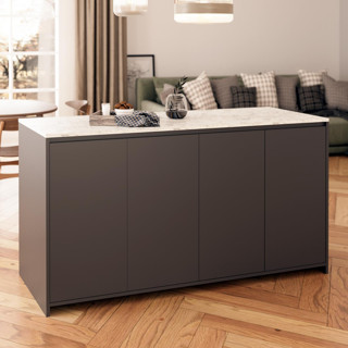 Diego L4630 Mutfak Adası 160 Cm Carrara Mermer Görünüm Antrasit Bar Masası Çok Amaçlı Kapaklı Dolap