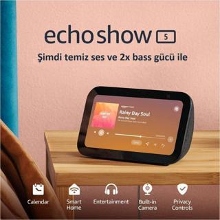 Echo Show 5 (3. Nesil, 2023 sürümü) | 2 kat daha fazla bas ve daha net ses ile akıllı ekran |