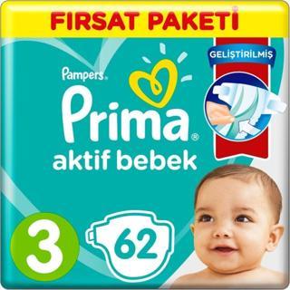 Prima Bebek Bezi Aktif Bebek 3 Beden 6-10 Kg 62 Adet