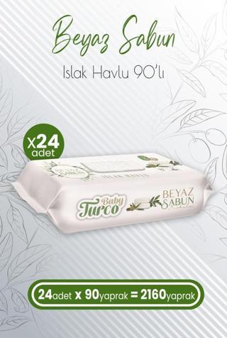 Baby Turco Islak Havlu Beyaz Sabun Kokulu 90' lı x 24 Adet (2160 Yaprak)