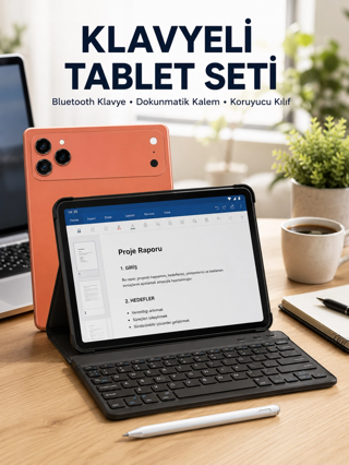 zentya4516 Mey İthalat® Klavyeli Tablet PC Kalem Kılıf ve Ekran Koruyucu Hediyeli Android Set zd
