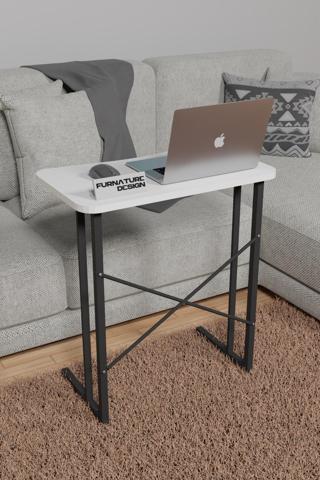 Metal Ayaklı Laptop Sehpası 60x35 cm Kahvaltı Masası Çalışma Sehpası - Beyaz