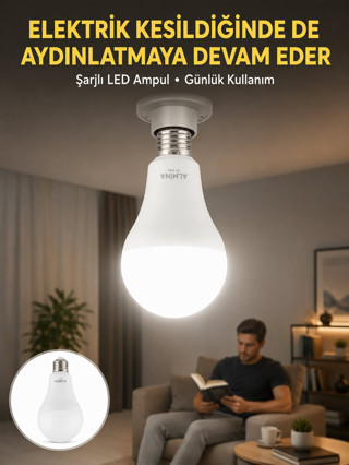 EGECEN Acil Durumlar İçin Şarjlı LED Ampul 6400K Soğuk Beyaz 30 Watt Yeni Nesil - EGECEN9214-4254