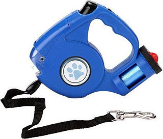 Kiwi Pets Makaralı 5 m Tasma + El Feneri + Kaka Torba Haznesi Seti Mavi