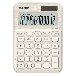 Casio Hesap Makinesi 12 Hane Ms-20Uc-Jwe Beyaz Desenli Masaüstü