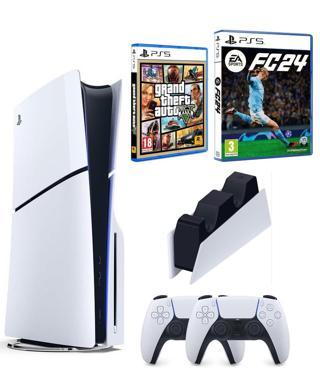 Sony Playstation 5 Slim Cd Edition + 2. DualSense Ps5 Kol + Sarj istasyonu + Fifa Fc 24 + GTA 5 