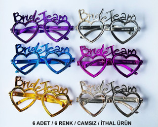 Kalpli Bride Team Gözlük Seti 6 Renk - Kına &amp;amp; Düğün Partileri İçin (50001)