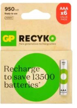 GP AAA 950 mAh Şarjlı İnce Kalem Pil 4+2'li Paket GP100AAAHCE4-2BB (KDO)