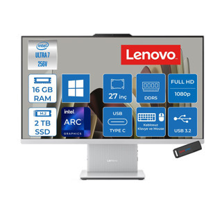Lenovo Ideacentre Aıo 27ILL11 Intel Core Ultra 7 256V Up 4.8ghz 16GB Ddr5 2tb SSD Arc™ Graphics 140V 27" Fhd IPS 300NITS Anti-Glare, 99% Srgb WIN11HOME Allınone Bilgisayar F0JW0010TRH04+ZETTAUSBBELLEK