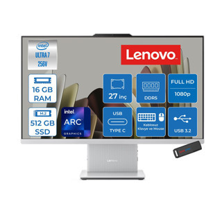 Lenovo Ideacentre Aıo 27ILL11 Intel Core Ultra 7 256V Up 4.8ghz 16GB Ddr5 512GB SSD Arc™ Graphics 140V 27" Fhd IPS 300NITS Anti-Glare, 99% Srgb Freedos Allınone Bilgisayar F0JW0010TRF02+ZETTAUSBBELLEK