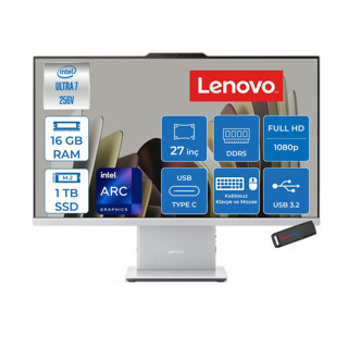 Lenovo Ideacentre Aıo 27ILL11 Intel Core Ultra 7 256V Up 4.8ghz 16GB Ddr5 1tb SSD Arc™ Graphics 140V 27" Fhd IPS 300NITS Anti-Glare, 99% Srgb Freedos Allınone Bilgisayar F0JW0010TRF03+ZETTAUSBBELLEK