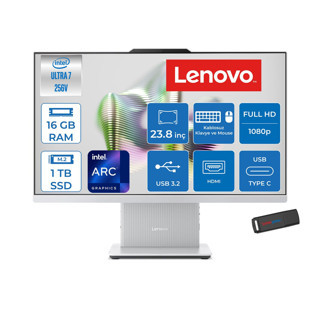 Lenovo Ideacentre Aıo 24ILL11 Intel Core Ultra 7 256V Up 4.8ghz 16GB Ddr5 1tb SSD Arc™ Graphics 140V 23.8" Fhd 100Hz IPS  99% Srgb Freedos Allınone Bilgisayar F0JY001ATRF03+ZETTAUSBBELLEK
