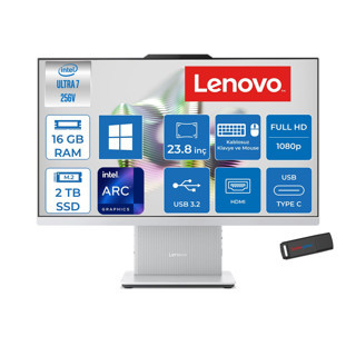 Lenovo Ideacentre Aıo 24ILL11 Intel Core Ultra 7 256V Up 4.8ghz 16GB Ddr5 2tb SSD Arc™ Graphics 140V 23.8" Fhd 100Hz IPS  99% Srgb WIN11HOME Allınone Bilgisayar F0JY001ATRH04+ZETTAUSBBELLEK