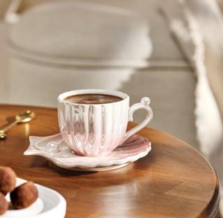 Emsan İstiridye Pembe 2 Kişilik Kahve Fincan Takımı