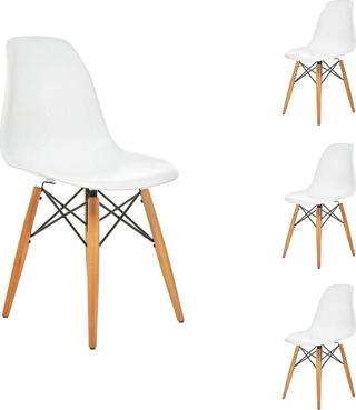 Seduna Beyaz Eames Sandalye Natural Ahşap Ayaklı 4 Adet