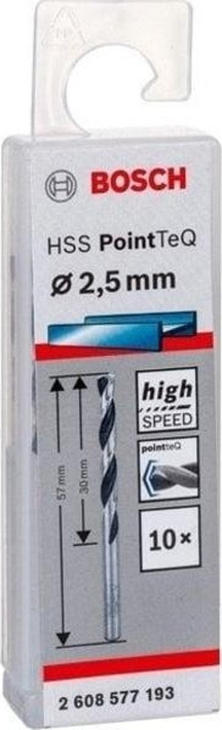 Bosch HSS PointTeQ Matkap Uç Metal 2.5x30x57mm 10 Parça