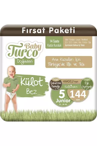 Baby Turco Doğadan 5 Numara Junior 144'lü Külot Bez
