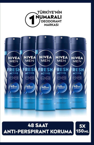 Nivea Men Erkek Sprey Deodorant Fresh Active 150 Mlx5adet,48 Saat Deodorant Koruması