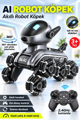 Exenar Uzaktan Kumandalı Akıllı Robot Köpek Oyuncak Jest Kontrollü Drift Yapan Işıklı Sesli Akrobatik Stunt