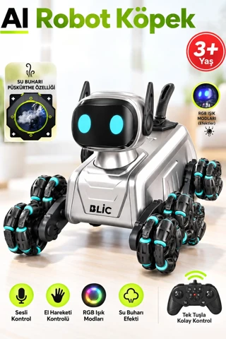 Exenar Akıllı AI Robot Köpek Kumandalı Ses Kontrollü Akrobatik Hareketli Işık Sesli Efektli Şarjlı Oyuncak