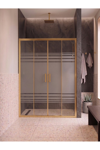 Waterline Duşakabin Ön Cephe 2 Sabit 2 Kayar Gold Profil Wt-1024 Desen 5 mm Temperli Cam H190 cm