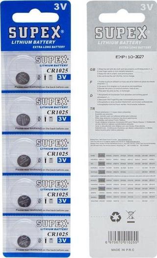 SUPEX CR1025 3 VOLT LİTYUM PİL 5Lİ PAKET FİYAT (2818)