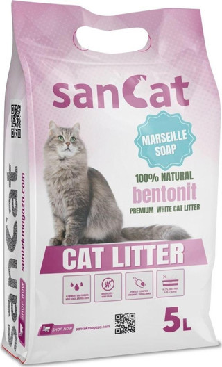 SANCAT Marsilya Sabunu Kokulu Premium Beyaz Kedi Kumu 5 Lt.