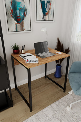 Aymobsan Selin Metal Ayaklı Çalışma Masası – Atlantik Çam Suntalam, Siyah Metal Ayak, Modern Ofis & Ev Masası