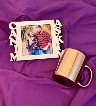 Canım Aşkım Fotoğraf Standlı Mdf Gold Çerçeve Ve Gold Kupa Set