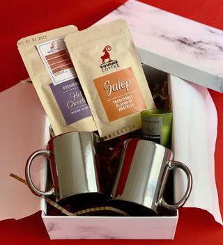 Çift Gümüş Kupa Sıcak Çikolata & Sahlep Sevgiliye Hediye Seti 