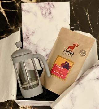Beyaz Mermer French Press & Filtre Kahve Sevgiliye Hediye Seti