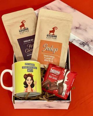 Özel Kutulu Ben Kadınım Senin Süper Gücün Ne Kupa Çikolata Sahlep & Sıcak Çikolata Hediye Seti