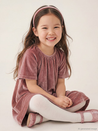 LCW Kids Pembe Bisiklet Yaka Kadife Kız Çocuk Elbise