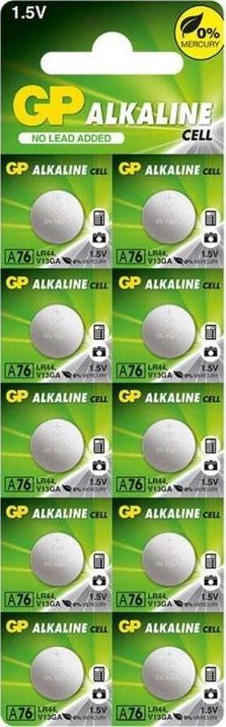 GP A76 Lr44 1.5V Alkalin Ag-13 Pil (A76F-2C10) 10Lu Paket (2818)