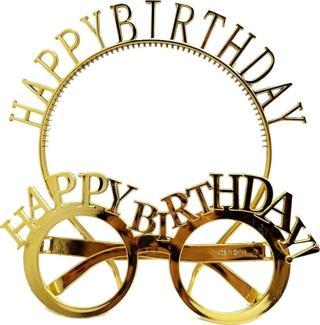 Happy Birthday Yazılı Taç ve Happy Birthday Yazılı Gözlük Seti Altın Renk