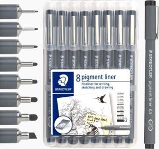 Staedtler Pigment Liner Siyah Çizim Kalemi 8'li Set