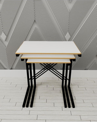 Eportatif 3 Lü Zigon Sehpa Metal Sehpa Atlantik Beyaz 1292