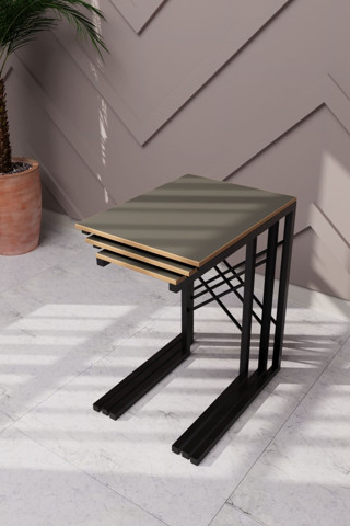 Eportatif 3'lü Zigon Sehpa Metal Dar Zigon Sehpa Füme 1366