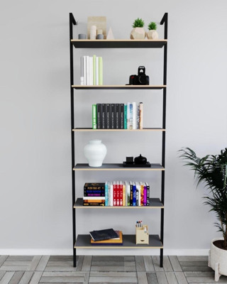 Eportatif Kitaplık Duvar Rafı Metal Kitaplık Mobilya 6 Katlı Füme 1356