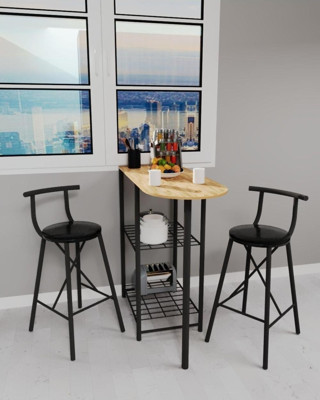 Eportatif Mutfak Bar Masa Sandalye Takımı Katlanır Döşemeli Bar Sandalye 2 Kişilik Çam 1313