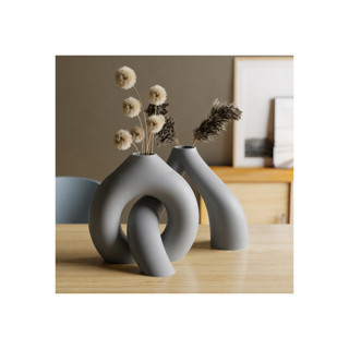 Alvera Interlocking Vazo – 3D Baskı Iç Içe Geçen Dekoratif Vazo-Gri