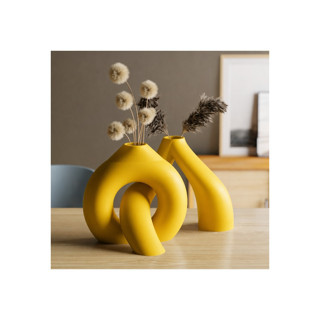 Alvera Interlocking Vazo – 3D Baskı Iç Içe Geçen Dekoratif Vazo-Sarı