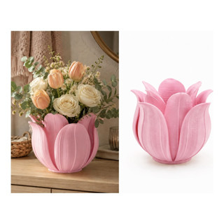 Alvera Lotus Yapraklı Vazo – 3D Baskı Dekoratif Çiçeklik-Pembe