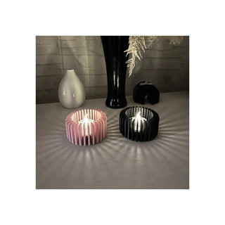 Alvera Modern Çizgili Mumluk – 3D Baskı Tealight Mumluk (1 Adet)-Pembe