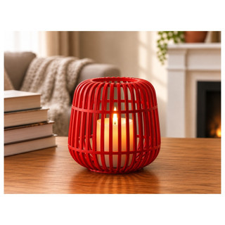 Alvera Modern Kafes Tasarımlı Dekoratif Mumluk – Tealight Mumluk, Masaüstü Ev ve Ofis Dekoru - Kırmızı