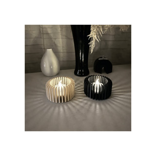 Alvera Modern Çizgili Mumluk – 3D Baskı Tealight Mumluk (1 Adet)-Bej